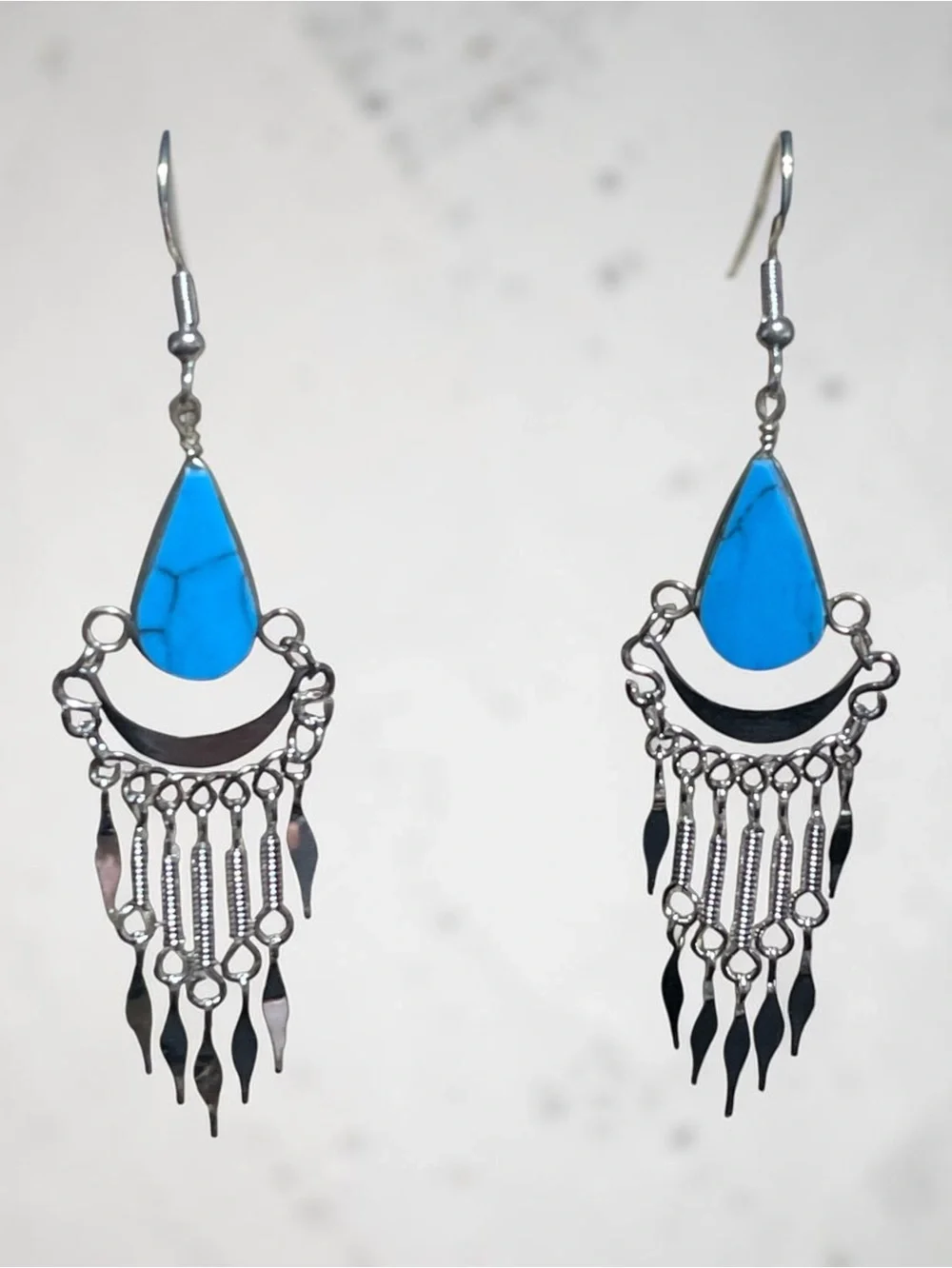 Alpaca Silver Teardrop Fringe Dangle Earrings
